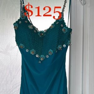 Teal Beaded Prom Dress Size 4